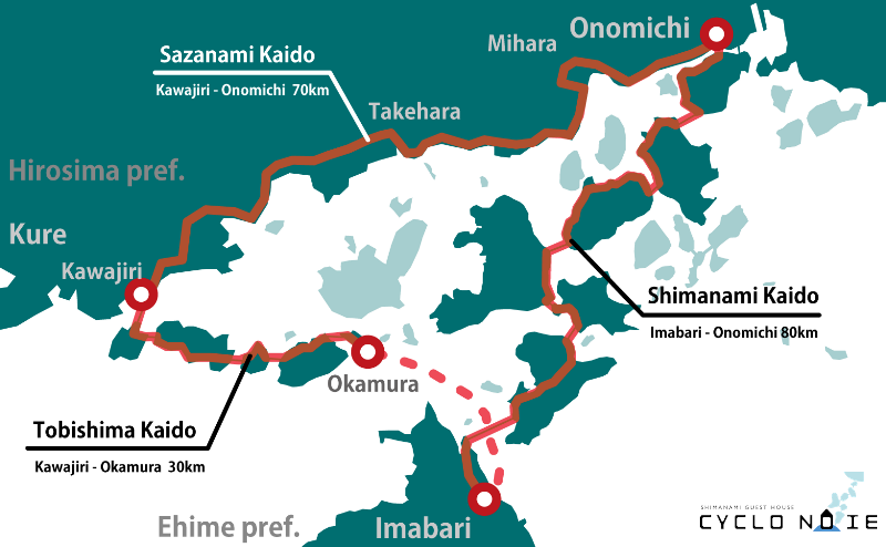Setouchi Triangle Cycling - The map of Shimanami Kaido and Tobishima Kaido