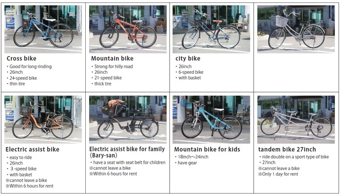 Pictures of rental bike services in the Shimanami Kaido : Type of the bicycles in Shimanami Rental Bike