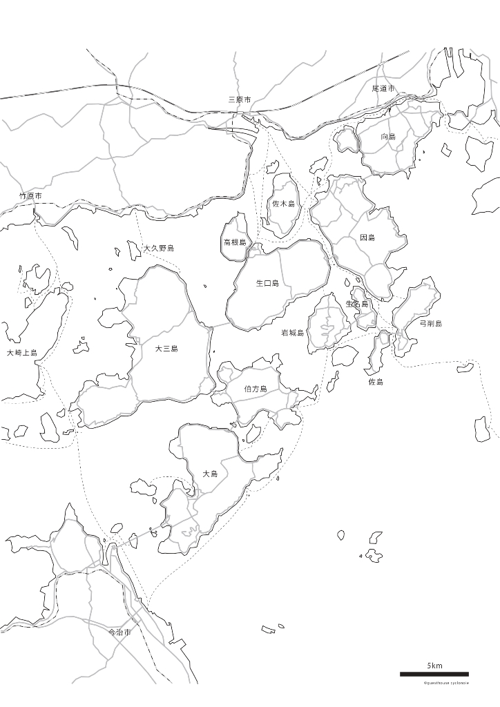 しまなみ海道のサイクリングプラン用白地図