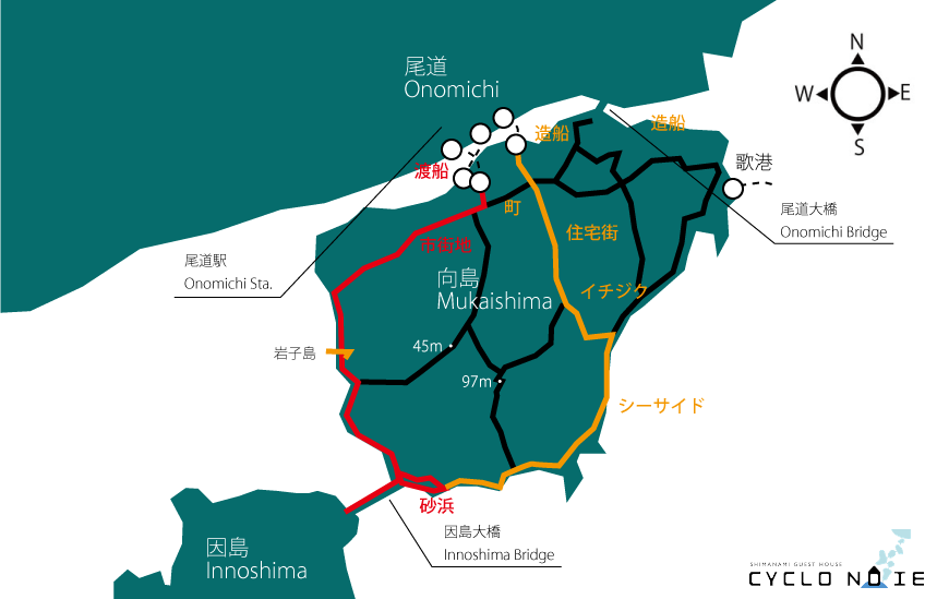 しまなみ海道・向島のサイクリングルートイメージマップ