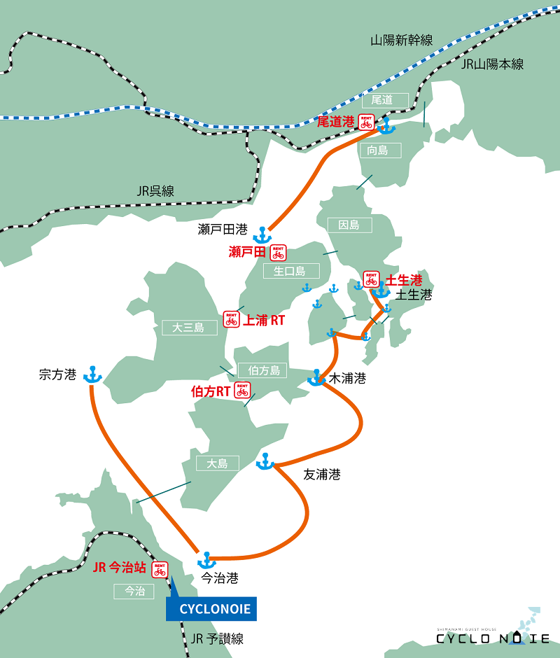 島波海道騎行圖片：島波海道輪渡路線圖