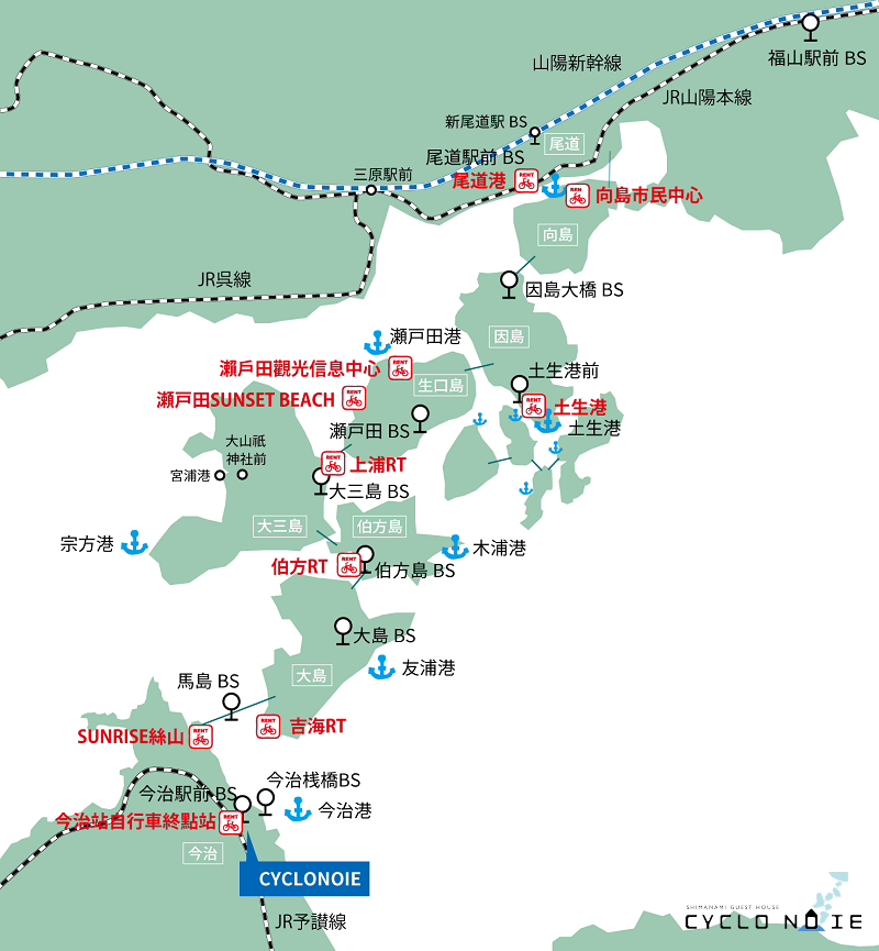島波海道自行車租賃圖片：島波海道自行車租賃站地圖