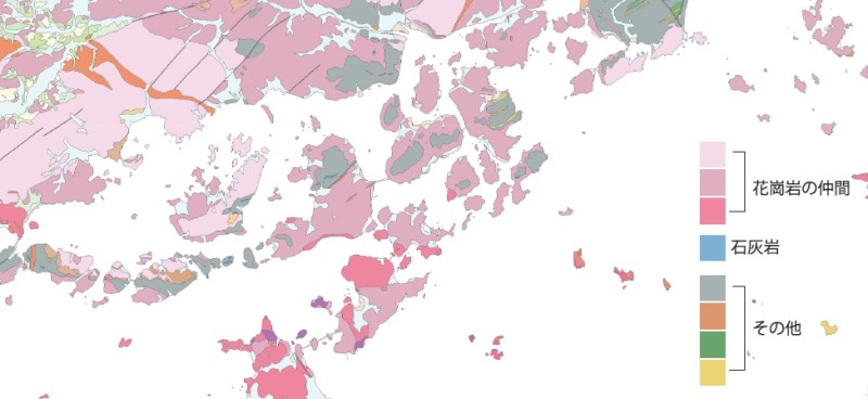 しまなみ海道周辺の地質図（地質図NAVIより）